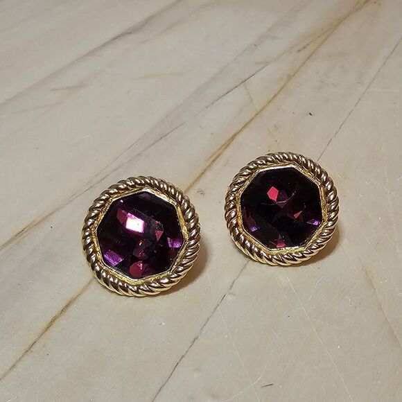 vintage Swarovski clip-on earrings gold-tone twisted rope design - Picture 1 of 8